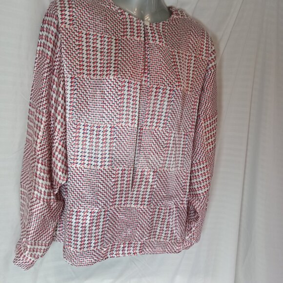 Vintage Blouse Shirt Highland Queen Made Hong Kong Tartan Red Blue Size 16 XL - Picture 7 of 14